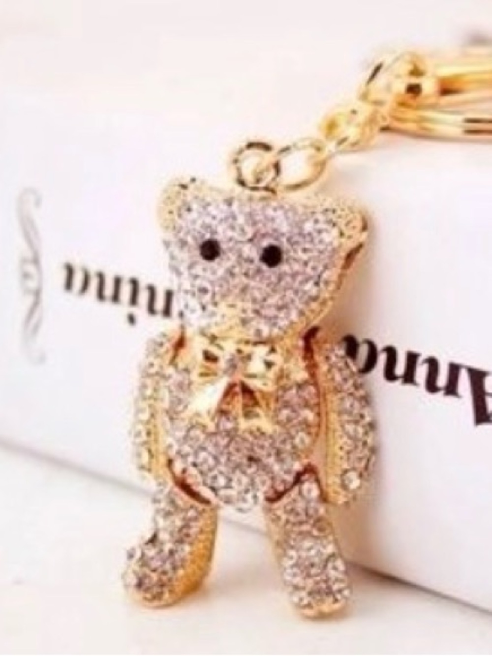 Bear  with moving arms/legs in rhinestones bagcharm/keyring NWOT